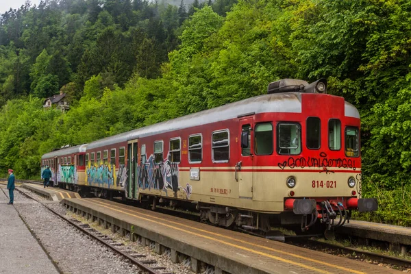 Bled Slovinsko Května 2019 Vlak Nádraží Bled Jezero Slovinsko — Stock fotografie