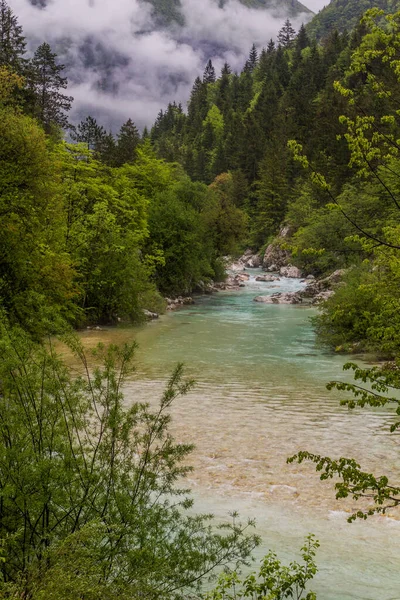 Řeka Soca Vesnice Bovec Slovinsko — Stock fotografie