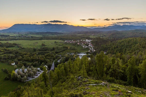 Sunset Aerial View Landscape Postojna Town Slovenia — Fotografia de Stock