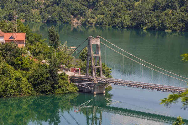 Viseci Most Hanging Bridge Πάνω Από Λίμνη Jablanica Βοσνία Και — Φωτογραφία Αρχείου