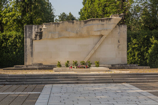 ZAGREB, CROATIA - JUNE 14, 2019: Monument at Mirogoj cemetery in Zagreb, Croatia