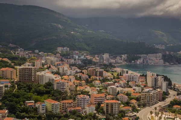 Karadağ Becici Rafailovici Kentlerinin Hava Manzarası — Stok fotoğraf
