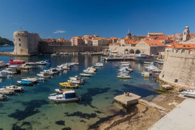 DUBROVNIK, CROATIA - MAY 31, 2019: Boats in the old town of Dubrovnik, Croatia