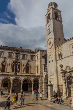 DUBROVNIK, CROATIA - MAY 31, 2019: Clock tower in the old town of Dubrovnik, Croatia
