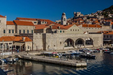 DUBROVNIK, CROATIA - MAY 31, 2019: Boats in the old town of Dubrovnik, Croatia