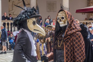 TROGIR, CROATIA - MAY 27, 2019: Masked actors during the shooting of Strike Back TV series in the old town of Trogir, Croatia