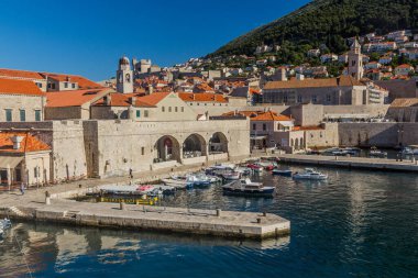 DUBROVNIK, CROATIA - MAY 31, 2019: Boats in the old town of Dubrovnik, Croatia