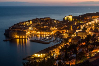Evening aerial view of the old town of Dubrovnik, Croatia
