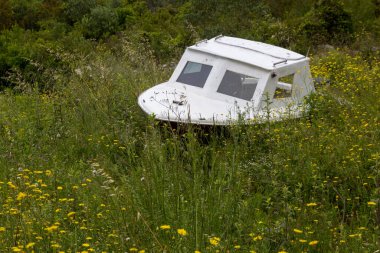 Small boat at a meadow at Korcula island, Croatia