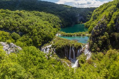 Lower lakes and Sastavci waterfall in Plitvice Lakes National Park, Croatia