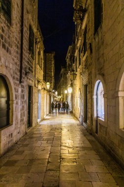 DUBROVNIK, CROATIA - MAY 31, 2019: Evening view of   a narrow alley in the old town of Dubrovnik, Croatia