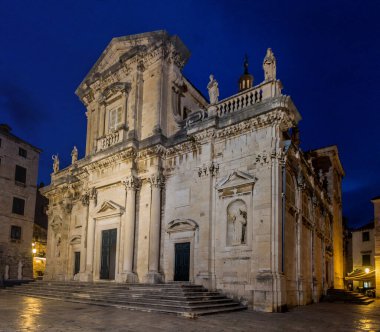 Evening view of the Cathedral of the Assumption of the Virgin Mary in the old town of Dubrovnik, Croatia