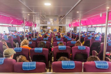 SPLIT, CROATIA - MAY 29, 2019: Deck of Catamaran Krilo Eclipse, Croatia