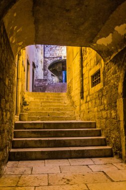 Evening view of an alley in Sibenik, Croatia