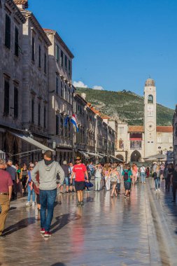 DUBROVNIK, CROATIA - MAY 30, 2019: People walk at Stradun street in the old town of Dubrovnik, Croatia