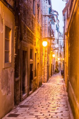 Evening view of an alley in Sibenik, Croatia