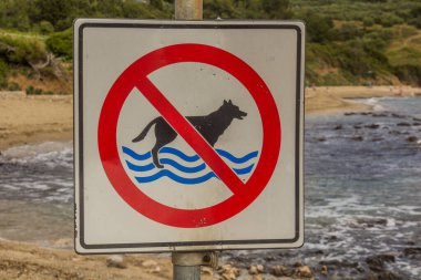 Sign no dogs in a water on Korcula island, Croatia