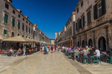 DUBROVNIK, CROATIA - MAY 31, 2019: People walk at Stradun street in the old town of Dubrovnik, Croatia