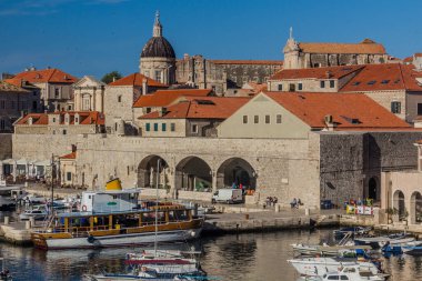 DUBROVNIK, CROATIA - MAY 31, 2019: Boats in the old town of Dubrovnik, Croatia