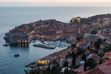 Evening aerial view of the old town of Dubrovnik, Croatia