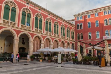 SPLIT, CROATIA - MAY 28, 2019: Arched building at the Republic Square in Split , Croatia