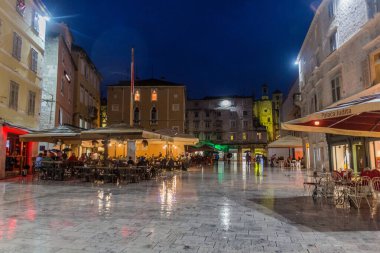 SPLIT, CROATIA - MAY 26, 2019: Evening view of Narodni Trg square in Split, Croatia