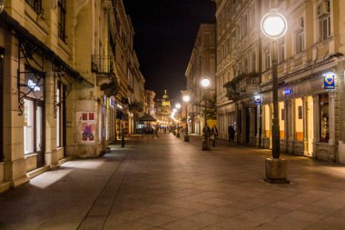 RIJEKA, CROATIA - MAY 22, 2019: Night view of Korzo pedestrian street in Rijeka, Croatia