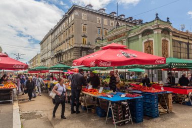RIJEKA, CROATIA - MAY 23, 2019: Stalls of Rijeka Main Market, Croatia