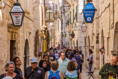 DUBROVNIK, CROATIA - MAY 30, 2019: Crowds of tourists in the old town of Dubrovnik, Croatia