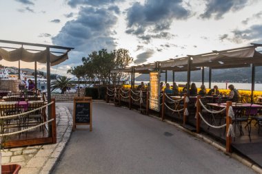 KORCULA, CROATIA - MAY 29, 2019: Seaside promenade in Korcula town, Croatia