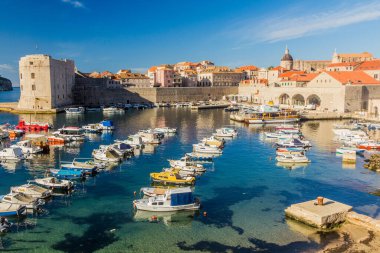 DUBROVNIK, CROATIA - MAY 31, 2019: Boats in the old town of Dubrovnik, Croatia