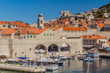 DUBROVNIK, CROATIA - MAY 31, 2019: Boats in the old town of Dubrovnik, Croatia