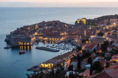 Evening aerial view of the old town of Dubrovnik, Croatia