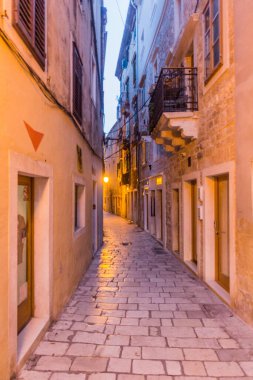 Evening view of a street in Sibenik, Croatia