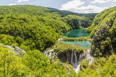 Lower lakes and Sastavci waterfall in Plitvice Lakes National Park, Croatia
