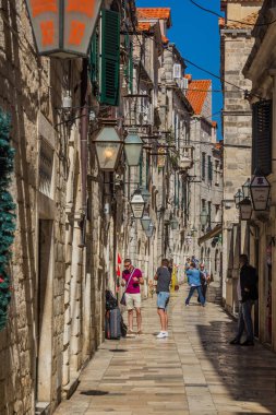 DUBROVNIK, CROATIA - MAY 31, 2019: Narrow alley in the old town of Dubrovnik, Croatia