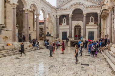 SPLIT, CROATIA - MAY 26, 2019: Peristil, ancient colonnade in Split, Croatia