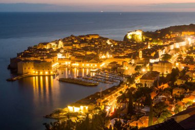 Evening aerial view of the old town of Dubrovnik, Croatia