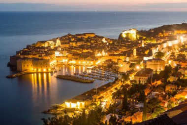 Evening aerial view of the old town of Dubrovnik, Croatia