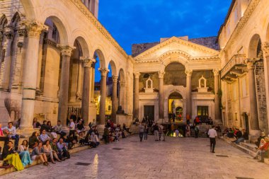 SPLIT, CROATIA - MAY 26, 2019: Peristil, ancient colonnade in Split, Croatia