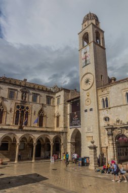DUBROVNIK, CROATIA - MAY 31, 2019: Clock tower in the old town of Dubrovnik, Croatia