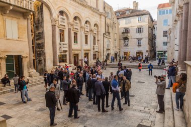 SPLIT, CROATIA - MAY 26, 2019: Peristil, ancient colonnade in Split, Croatia