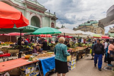 RIJEKA, CROATIA - MAY 23, 2019: Stalls of Rijeka Main Market, Croatia