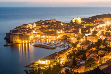 Evening aerial view of the old town of Dubrovnik, Croatia