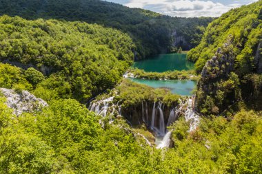 Lower lakes and Sastavci waterfall in Plitvice Lakes National Park, Croatia