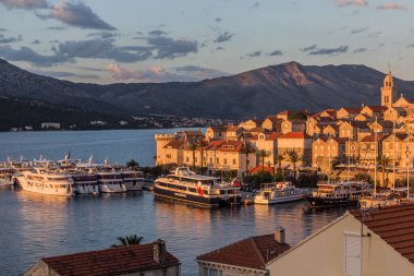 KORCULA, CROATIA - MAY 29, 2019: Evening view of Korcula town, Croatia