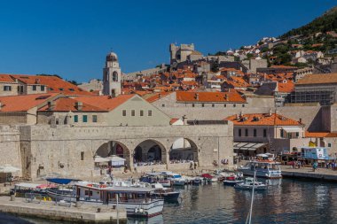 DUBROVNIK, CROATIA - MAY 31, 2019: Boats in the old town of Dubrovnik, Croatia