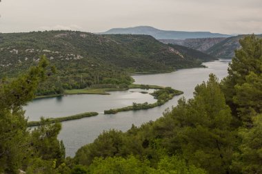 Aerial view of Visovacko jezero lake in Krka national park, Croatia