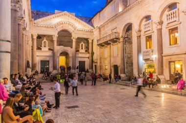 SPLIT, CROATIA - MAY 26, 2019: Peristil, ancient colonnade in Split, Croatia