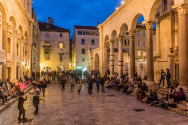 SPLIT, CROATIA - MAY 26, 2019: Peristil, ancient colonnade in Split, Croatia